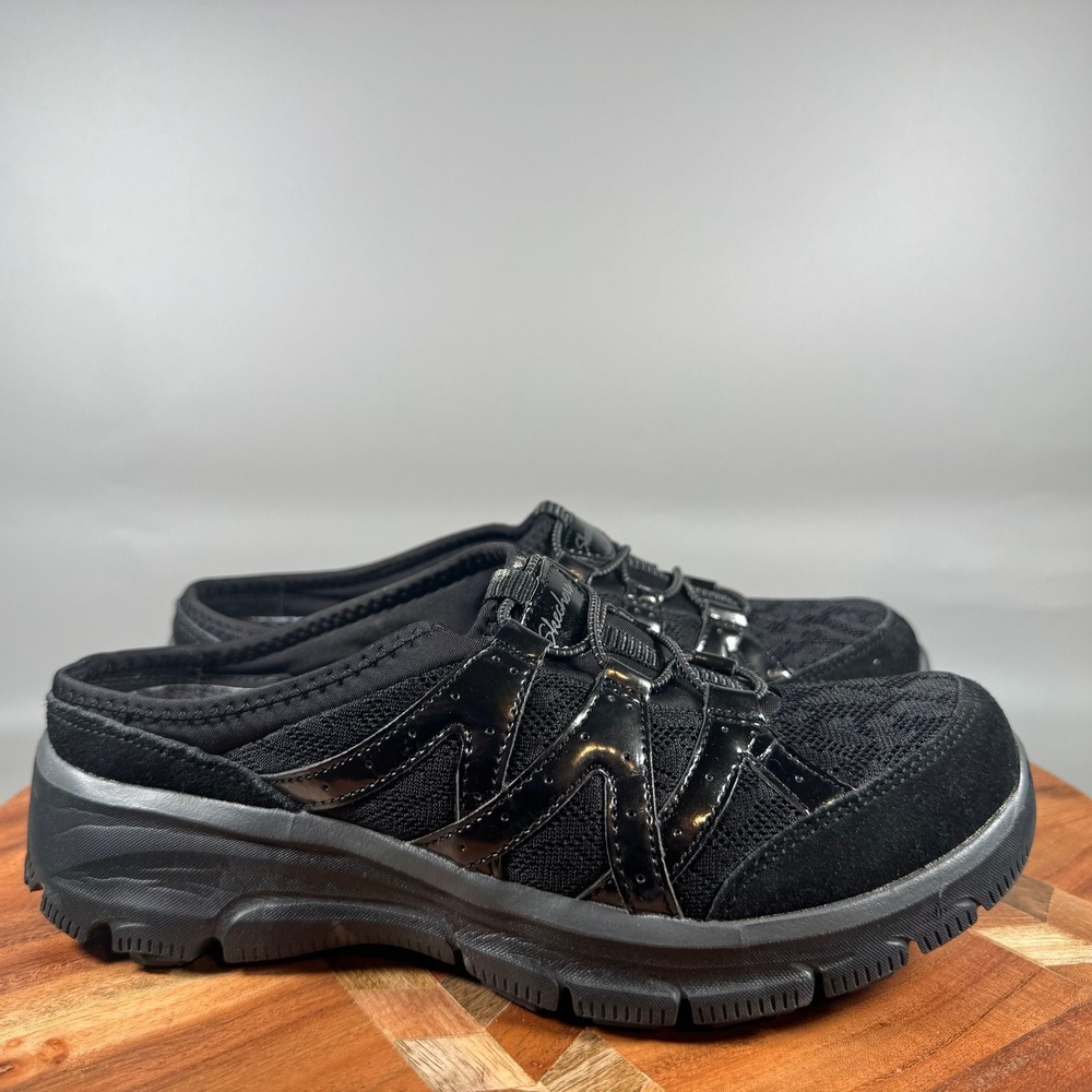 Skechers Relaxed Fit 49077 Womens 7 Black Mesh Memory Foam Mule Clog Sneakers